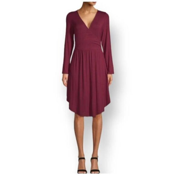 LOVE SADIE BURGUNDY V-NECK LONG SLEEVE DRESS SZ.L EUC. - Picture 1 of 13